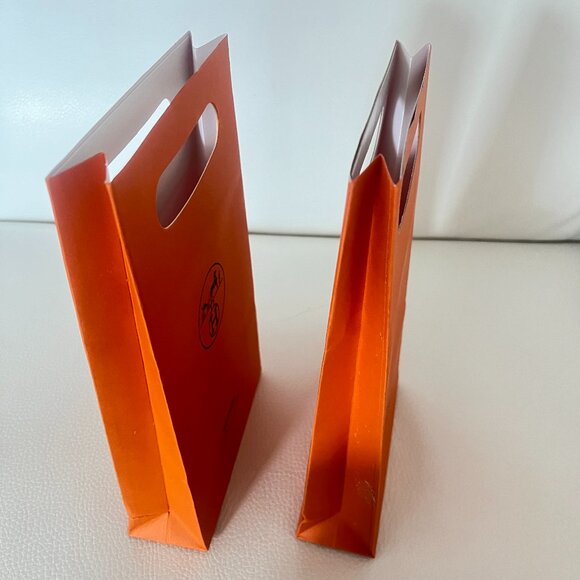 SET OF 2 Hermes Paris Authentic Orange Logo Paper Shopping Bag Tote - Picture 2 of 4